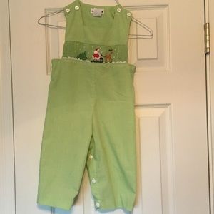 Christmas smocked Santa overalls